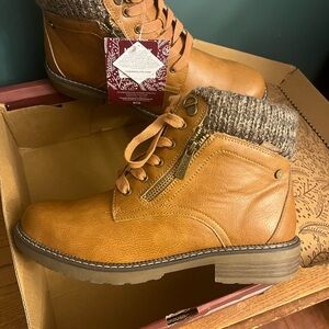 Tan Ankle Boots with Knit Cuff